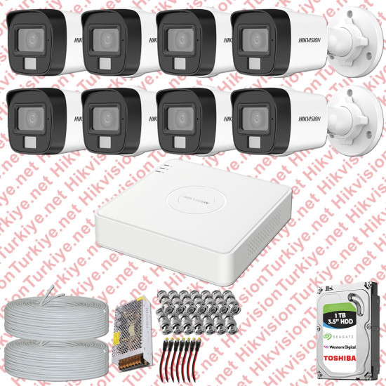 Hikvision 08 Kameralı Colorvu Hibrit Güvenlik Kamerası